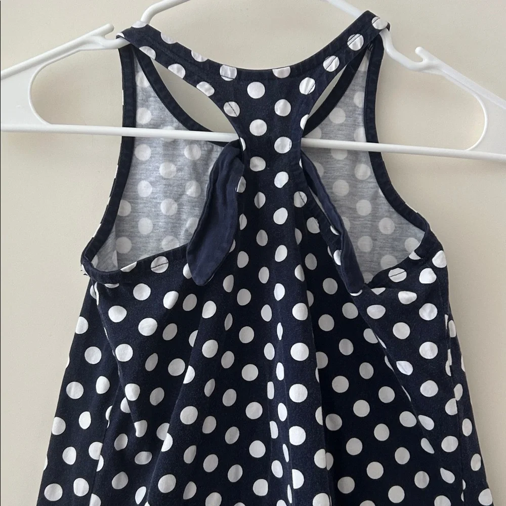Hanna Andersson PolkaDot Sleeveless Dress self tie bow detail back size 6-7(120)